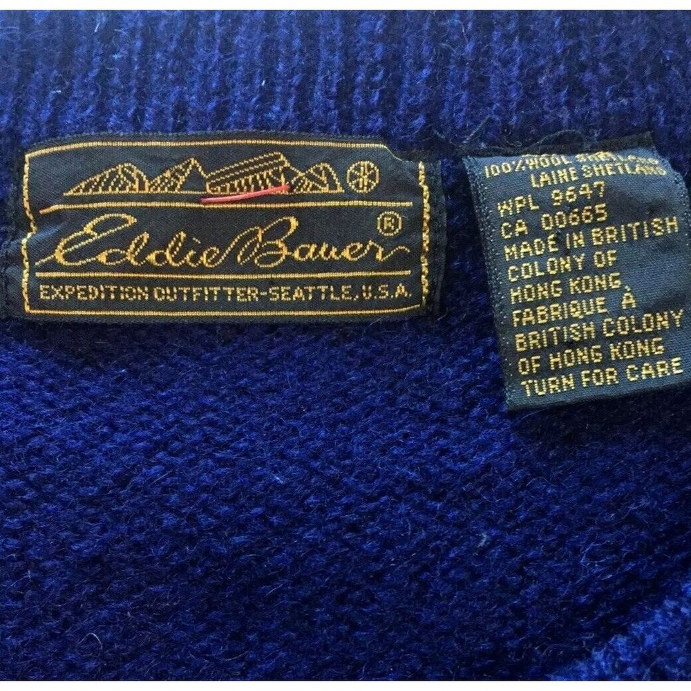 Eddie Bauer Vtg Argyle Sweater Shetland Wool Blue XL Mens Golf Preppy Academia - Picture 3 of 12